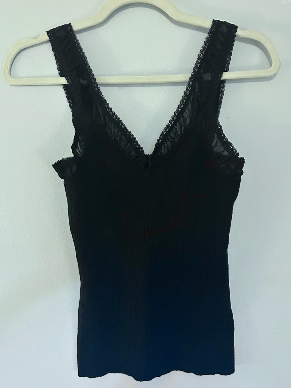 Tracy M. Black Silk Blend Ribbed Lacy Tank Top Spaghetti Strap Top Size Small